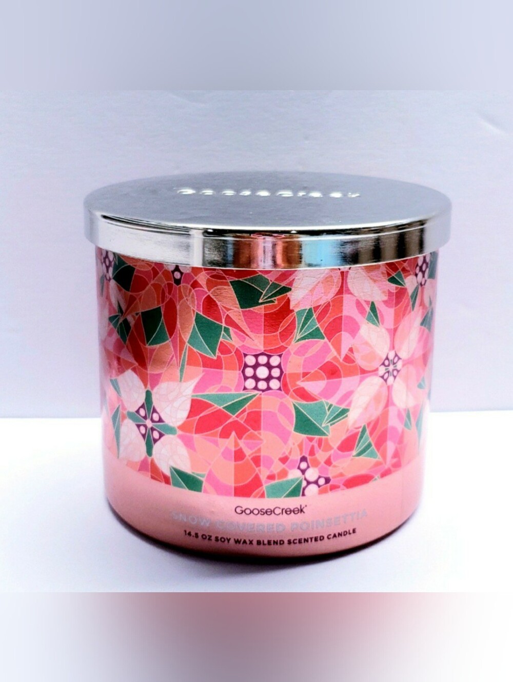 Goose Creek SNOW COVERED POINSETTIA Large 3-Wick Scented Candle, 14.5 oz